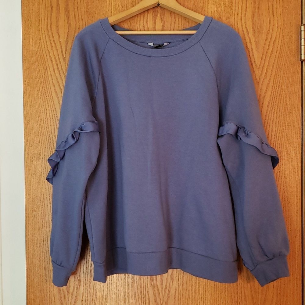 So Soft! Simply Vera Dressy Sweatshirt with Ruffled Sleeves Heather Blue Sz XXL